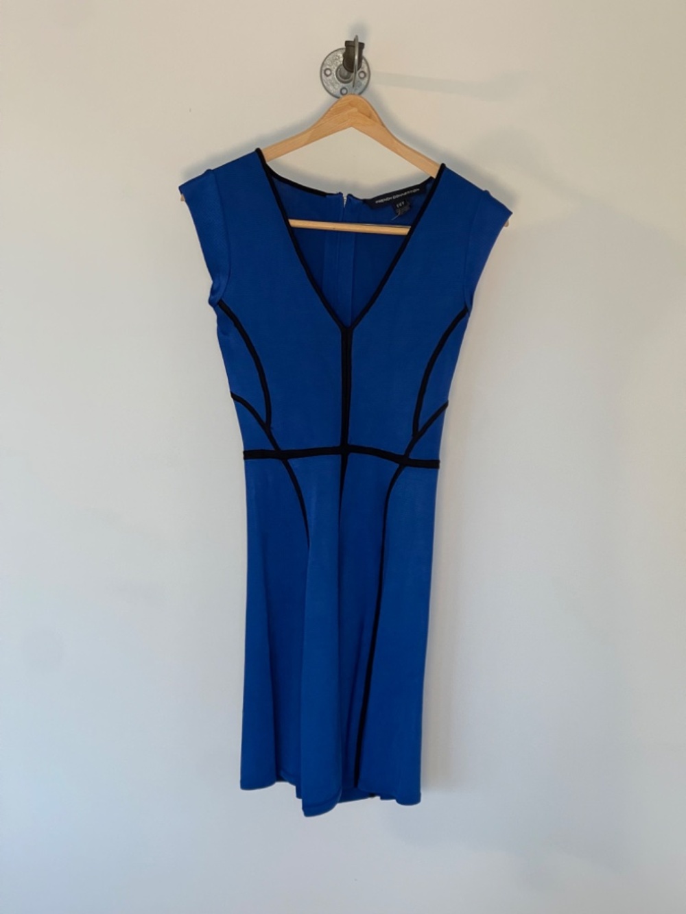 French Connection Cobalt Blue Fit & Flare Dress Black Trim | US 2 / UK 6